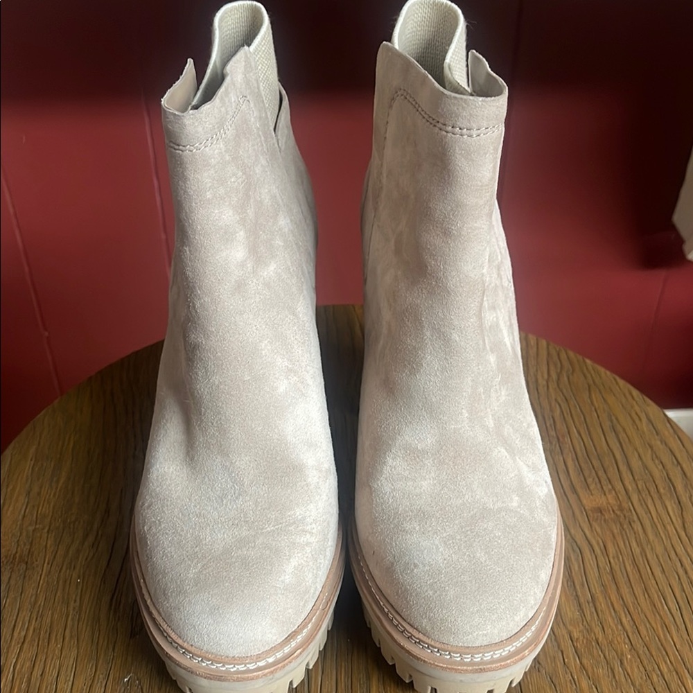 Vince Camuto Cream Heeled Boots with Suede Finish - Picture 4 of 12